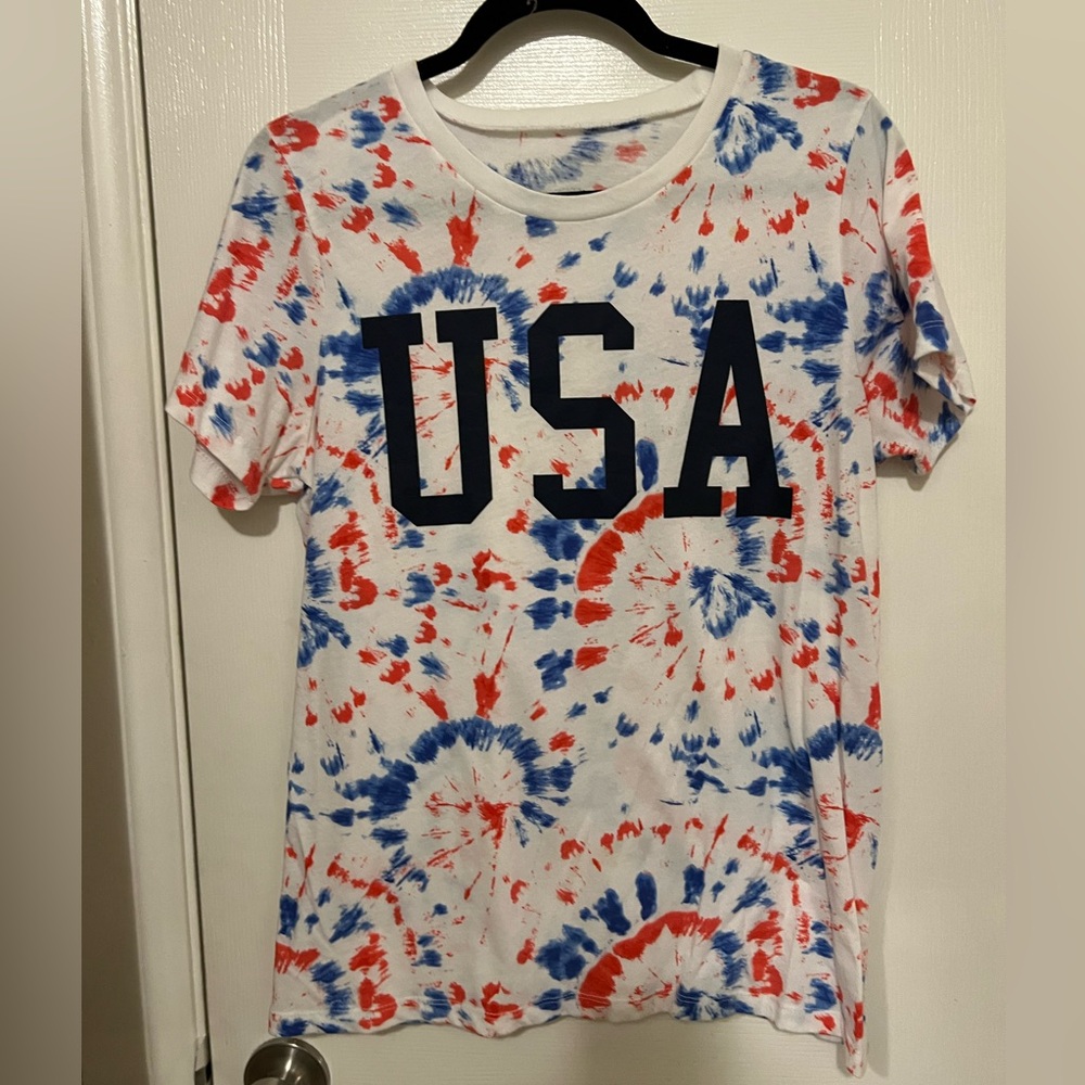 Women's USA Short Sleeve Graphic T-Shirt - White Tie-Dye L - Picture 2 of 5